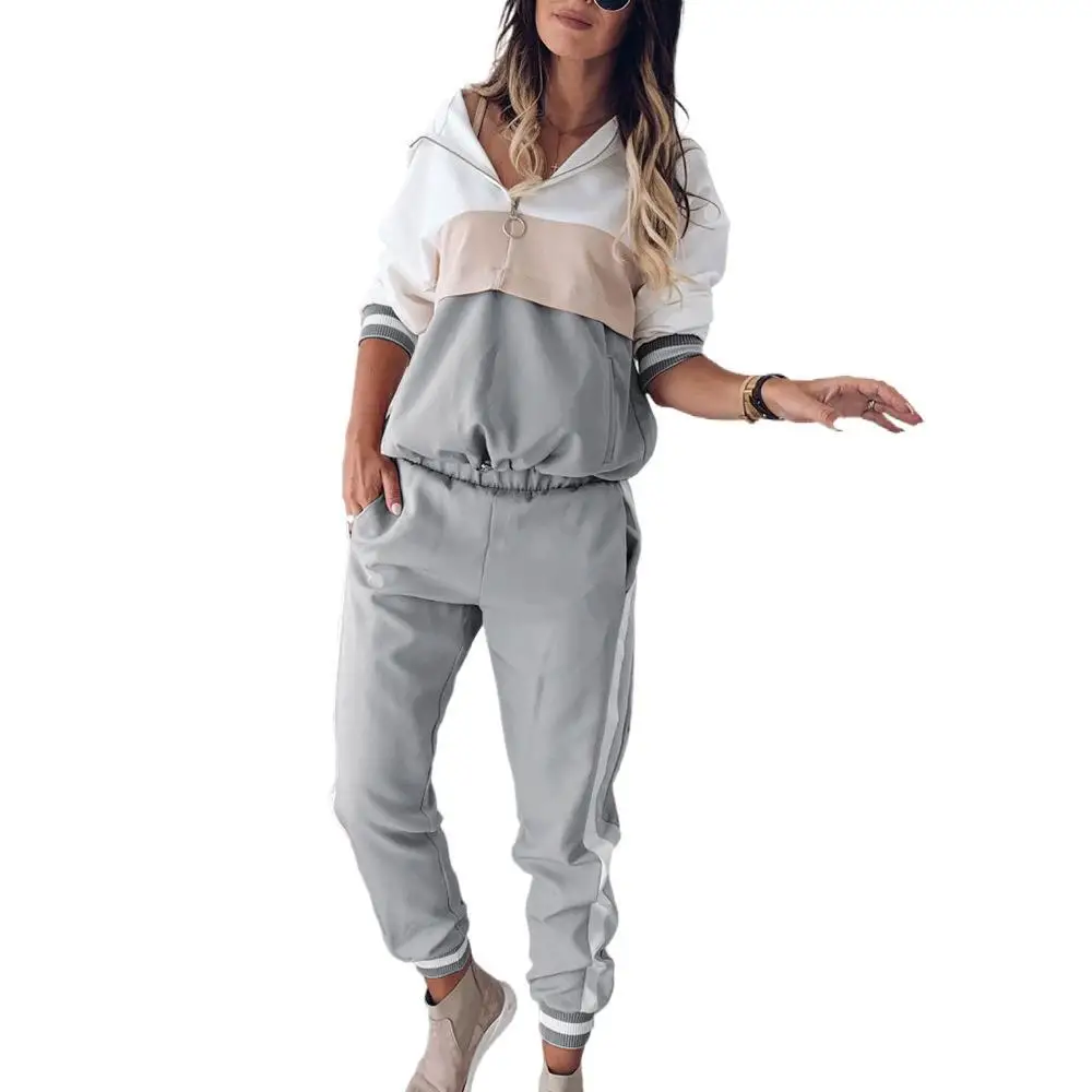 Sweater Sports Suit Urban Casual Women Clothing Color Matching Hooded Long-Sleeved Sportswear 2021 Autumn New Sweater + Trousers