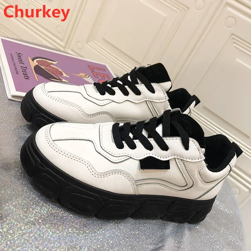 

New White Women Sneakers Fashion Spring Autumn Thick Bottom Womens Casual Shoes Vulcanized Shoes Round Head Lace-up Woman Shoe
