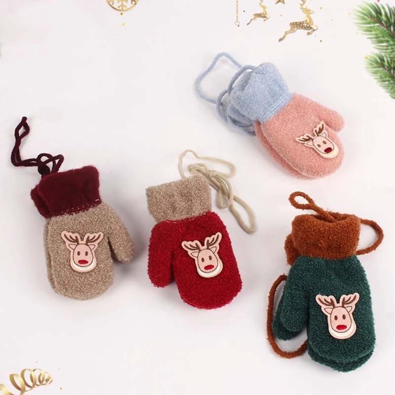 Plush Warm Gloves Elk Toddler Winter Gloves Soft Cartoon Full Finger Lined Fluffy Warm Glove Christmas Mittens G99C