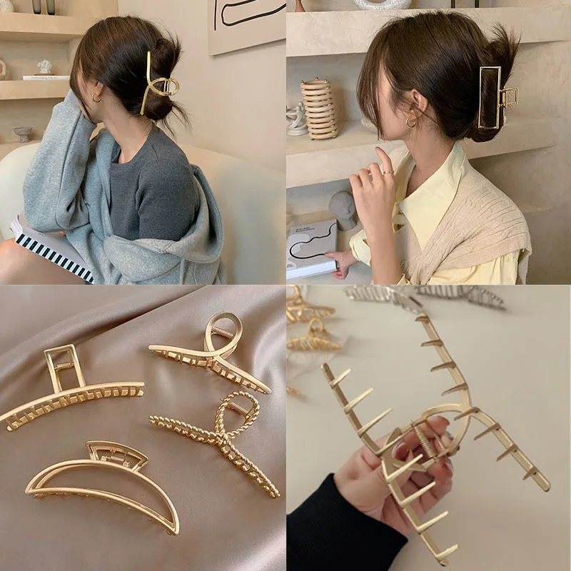 Fashion Metal Hair Claw Gold Silver Geometric Hair Clips For Women Girl Elegant Crab Vintage Hairpin Hair Accessories 2021 medal swimming competition games medal list metal gm honor gold silver bronze 2021