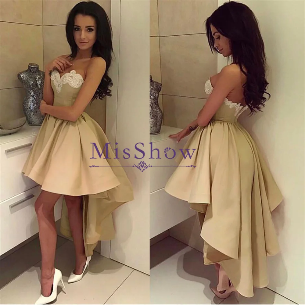 

MisShow 2022 Spring Sexy Strapless Women's Dress Sweetheart Soft Satin Hi-Lo Aline Ball Gown for Party Club Innovative Design