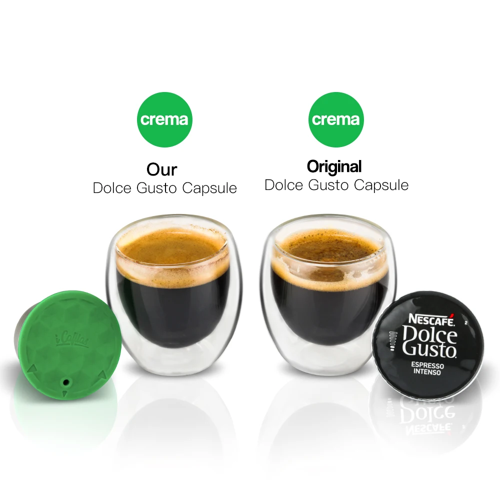 comparing the crema on reusable dolce gusto capsules to single use dolce gusto pods