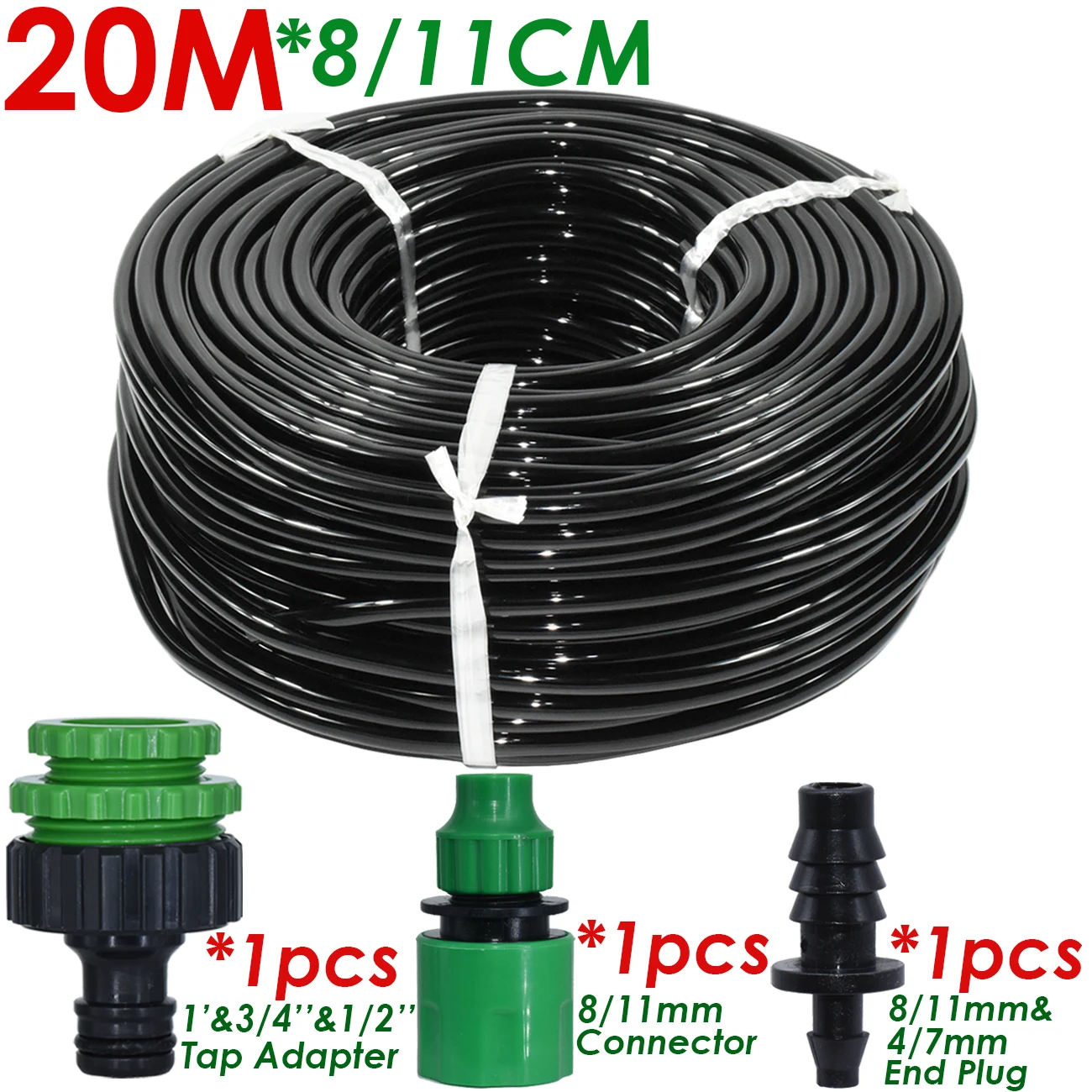 Tubo Flessibile Per Irrigazione 8/11 Mm – 5/10/20 Metri Con Connettore Rapido, Per Giardino E Microirrigazione