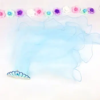 

Flower Girls First Communion Mesh Veil Headband With Gradient Colored Rhinestone Tiara Crown Ruffles Veil Wedding Party Headwear