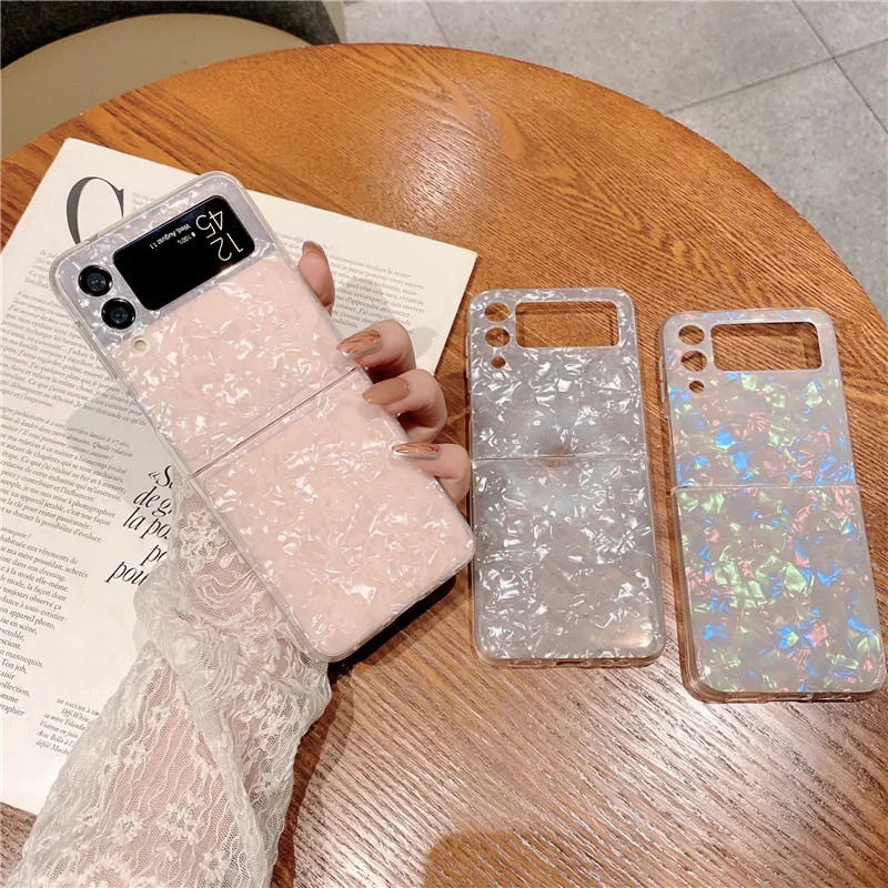 Fashion Cute Shell Pearl Crossbody Long Chain Phone Case For Samsung galaxy Z Flip3 5G Case For Galaxy Z Flip 3 4G Z Flip4 Cover z flip3 cover
