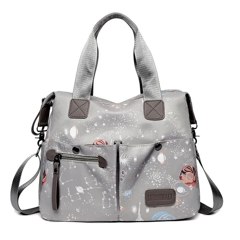 

Ougger Medium Ladies' Handbag Shoulder Bag Gray Oxford Casual Waterproof Large Capacity Bag with Cartoon Printing for Motion