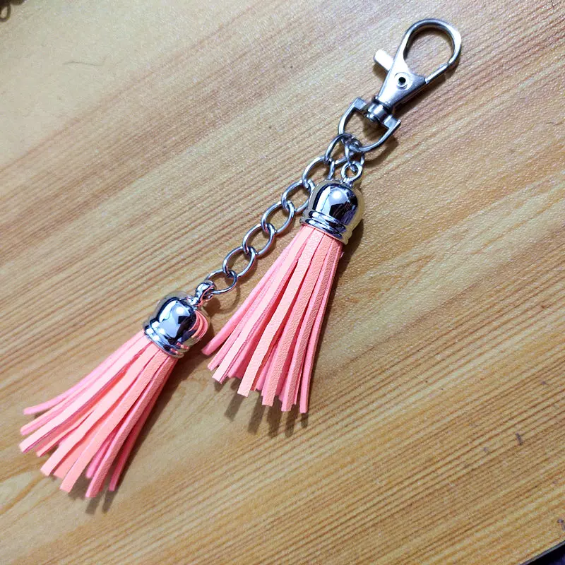 

12 pcs/lot Leather Tassel Key Chain PU Leather Tassel Key Rings 5cm Tassel Morning Glory Design Key Holder Charming Pendant Gift