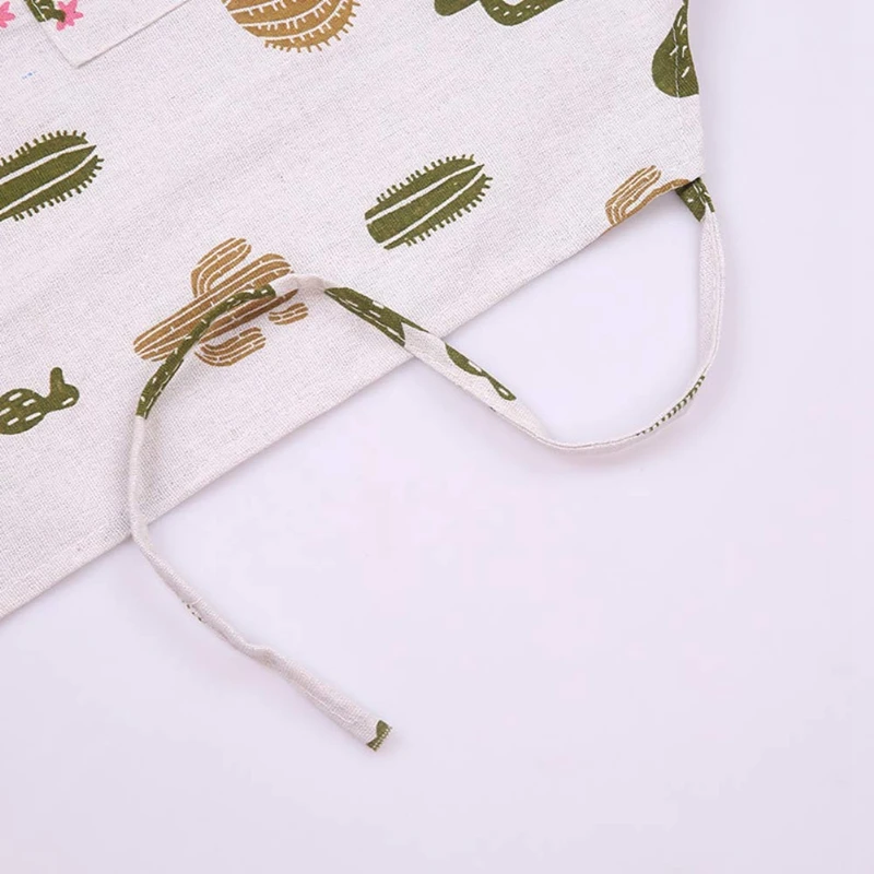 Kitchen Household Antifouling Cotton Design Strap-Tied Cotton Linen Apron with Pocket
