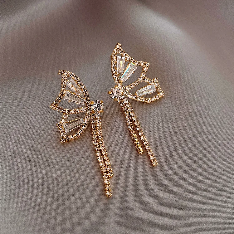 

Gold Butterfly Jewelry Stud Earings Fashion 2020 Zirconia Rhinestone Ear Rings Accessories for Women Femme Krean European Style