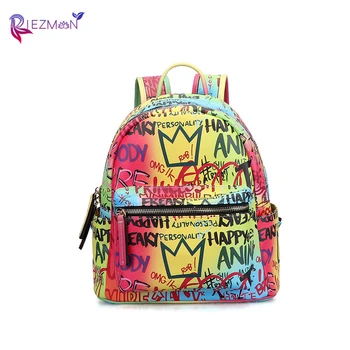 

Riezman Women Backpack 2020 New Graffiti Printing Backpacks Fashion Design Monogram Doodle Back Pack Gril Small Backpack Travel