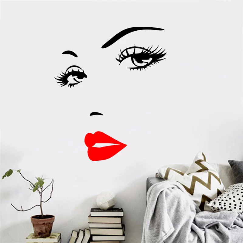 Sexy Red Lips Eyelashes Wall Sticker Living Room Bedroom Background Decoration Decal Self-adhesive Removable DIY Wallpaper Mural | Дом и сад