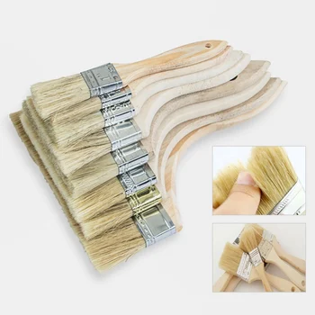 

3PCS Natural Bristle Brush Paint Brushes with Wooden Handle Tail Hanging Hole Barbecue Brush 2.3-11CM