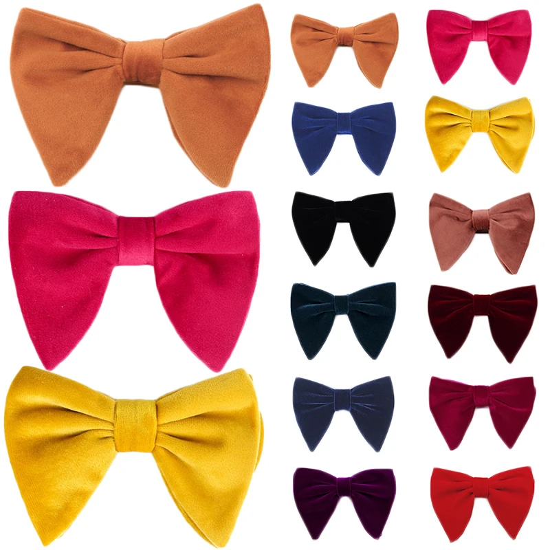 

Unisex Velvet Big Bow Tie Neck Clip-on Solid Color Fancy Dress Wedding Party Pre Tied Adjustable Necktie Hot Sale
