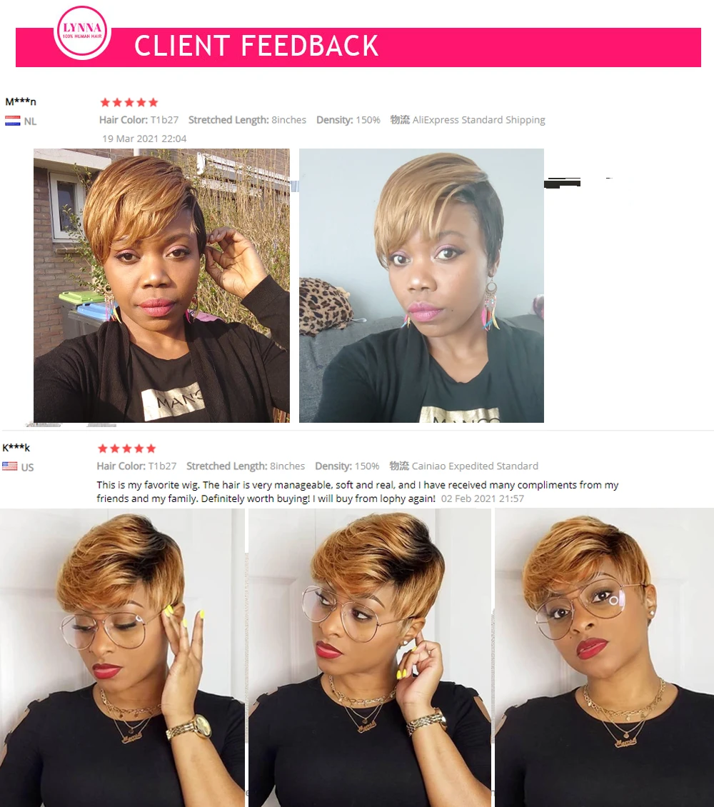 Short Pixie Cut Wig Cheap Human Hair Wigs Straight Bob Wigs With Bangs Full Machine Human Hair Wig for Black Women Black & Ombre