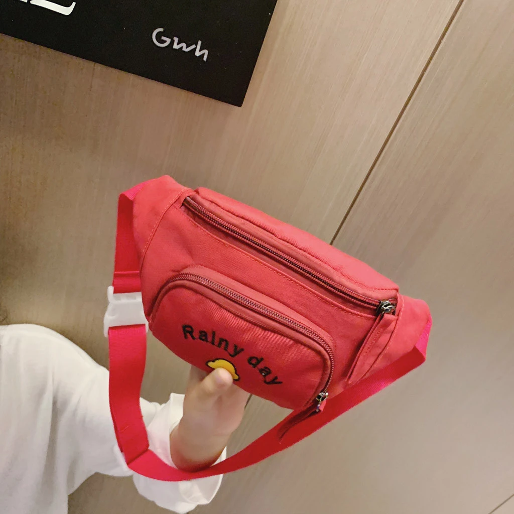 2019 Hot Sale Solid Color Child Joker Crossbody Waist Purse Cartoon Canvas Zipper Chest Bags Pocket Pocket Shoulder Bag 826