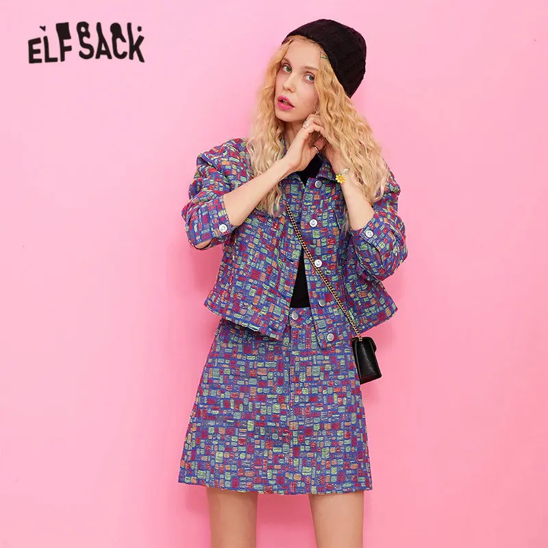 ELFSACK цветная клетчатая Женская мини юбка в Корейском стиле осень 2019 новая модная