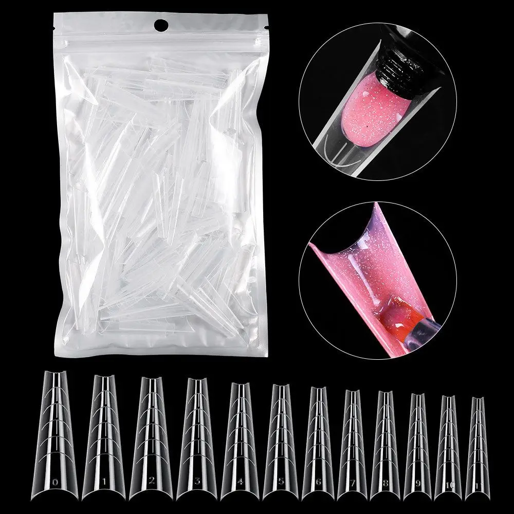 

Long Fashion Acrylic UV Gel Nails Full Cover Nail Mold Nail Dual Form Nails Extension False Nail Tips Clear Fake Nails