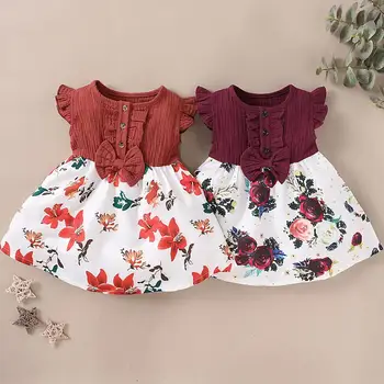 

Baby Girl Clothes Summer 2020 Children's Flying Sleeve Bowknot Splice Floral Print Dress Clothes Cute Baby Girls Clothing Suit 3