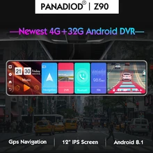 Rétroviseur de voiture 12 pouces, enregistreur automatique, 4G, android 8.1, dvr, super vision nocturne, 4 go + 32 go