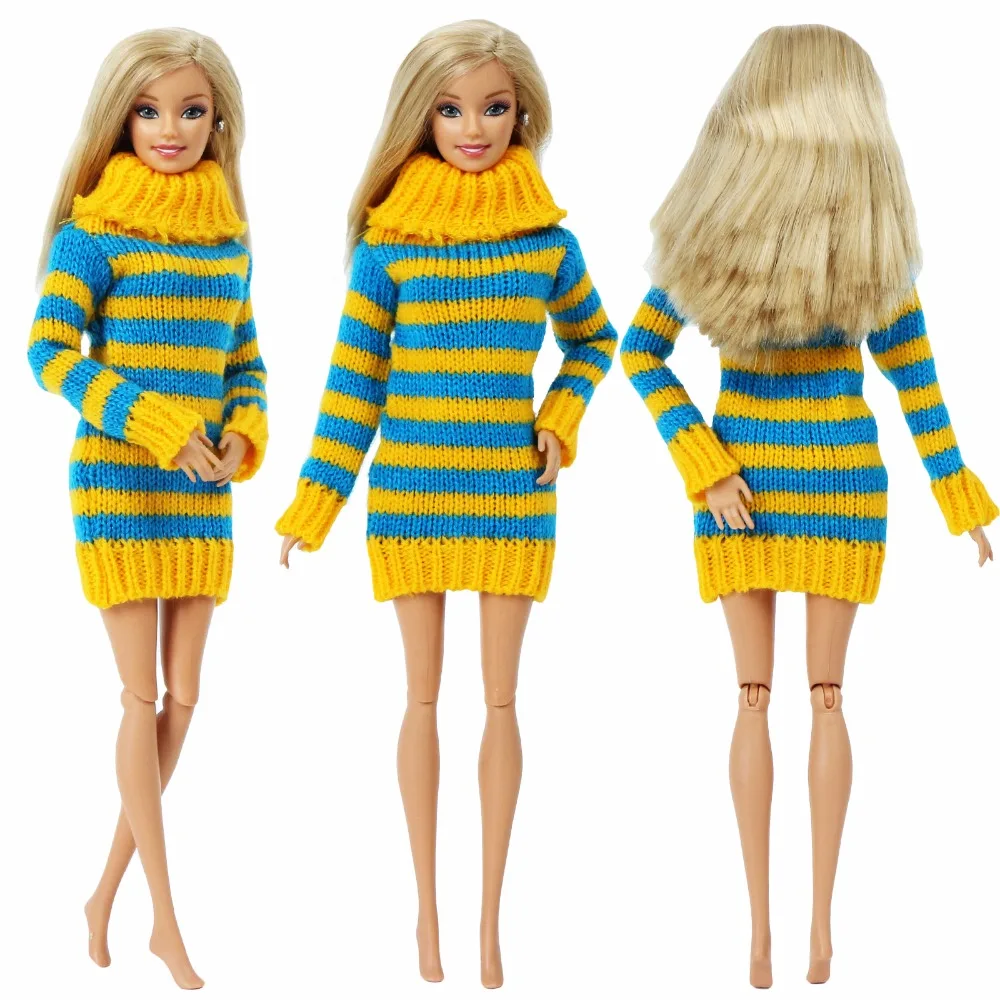 Ручной работы синий желтый мини-платье с полосками и мягкие трикотажные свитера платье с топом повседневная одежда аксессуары Одежда для куклы Барби Кукла, детская игрушка