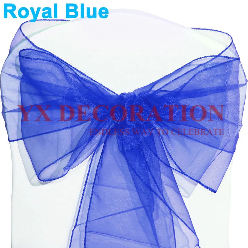 100 шт./компл. органза высокое качество стул Саше свадебное стул Узел крышка украшения стульев лук ремень Галстуки для свадьбы, банкета, на застежке - Цвет: royal blue