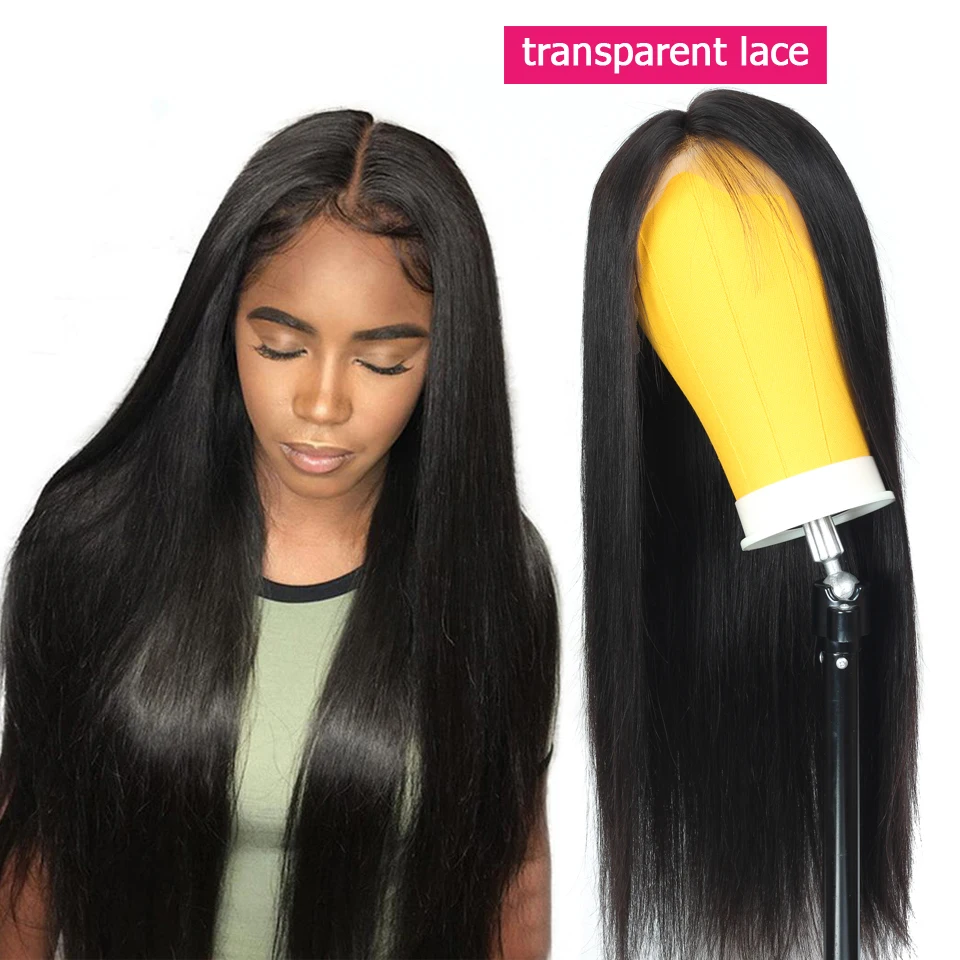 Прямой Невидимый Прозрачный HD кружевной парик бразильский 13x4 бесклеевой фронта шнурка человеческих волос парики для чернокожих женщин волосы Remy 150% Плотность - Цвет: transparent lace