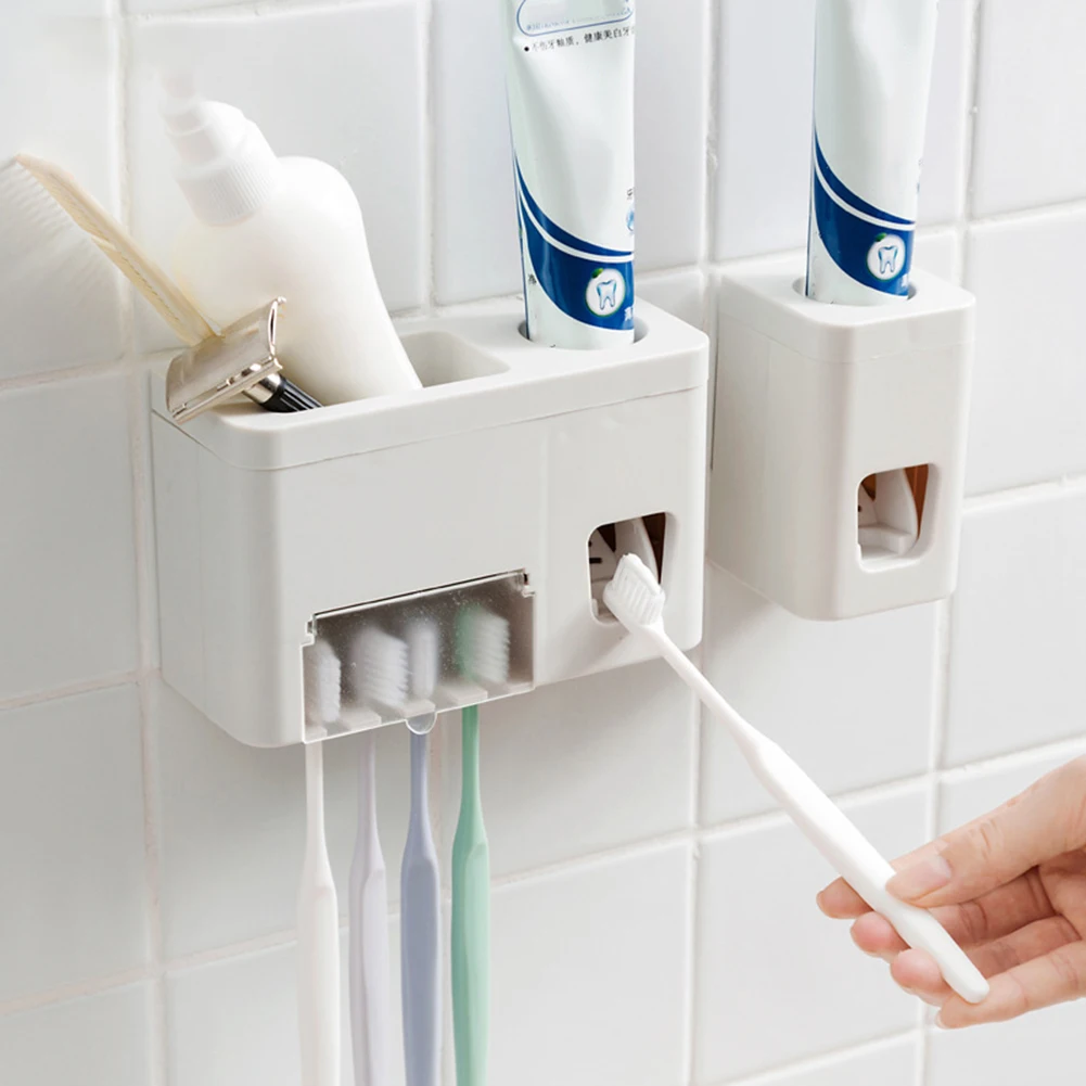 Wall Mounted Stand Home Toothbrush Holder Automatic Toothpaste Dispenser Squeezer Rack Dust-proof Bathroom Accessories Tools Set