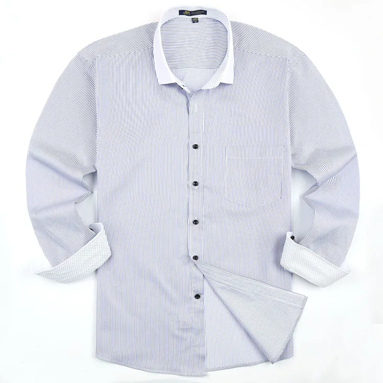 Long Sleeve Striped Men Dress Shirts Regular Fit White Collar Casual Social Shirt Asian Size XXL / 42