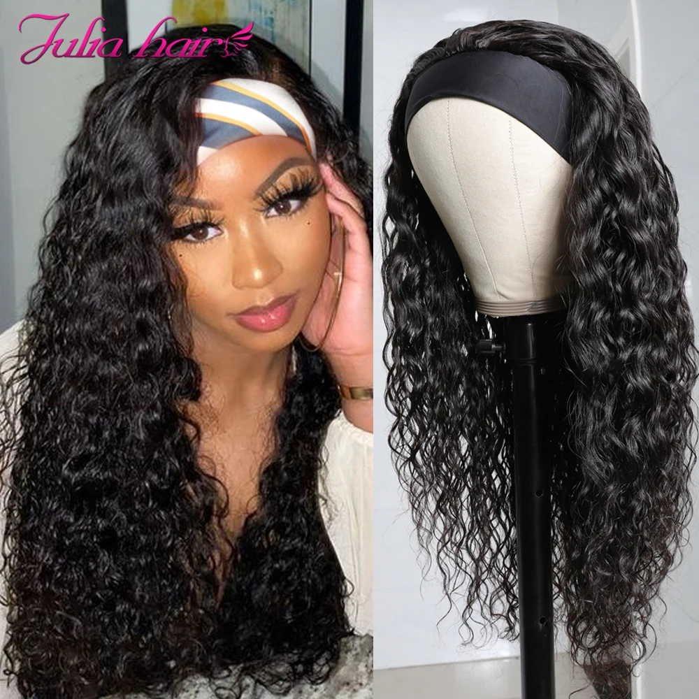 Special Offers Scarf Headband Human-Hair Water-Wave Julia Wig No-Glue Malaysian with Chic pBQKM301bzy