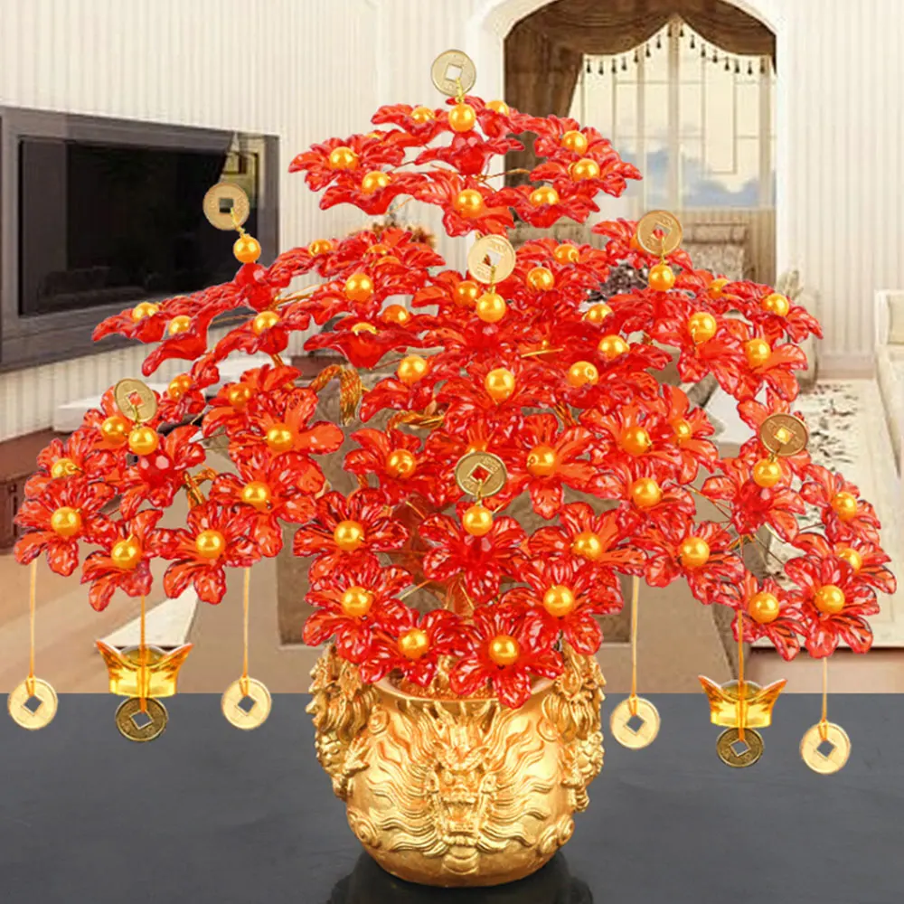 Okrasa pestrý akryl sklo korálkový devizy strom bonsaj ložnice dar feng shui řemesel DIY ruční pro bohatství štěstí s hrnec