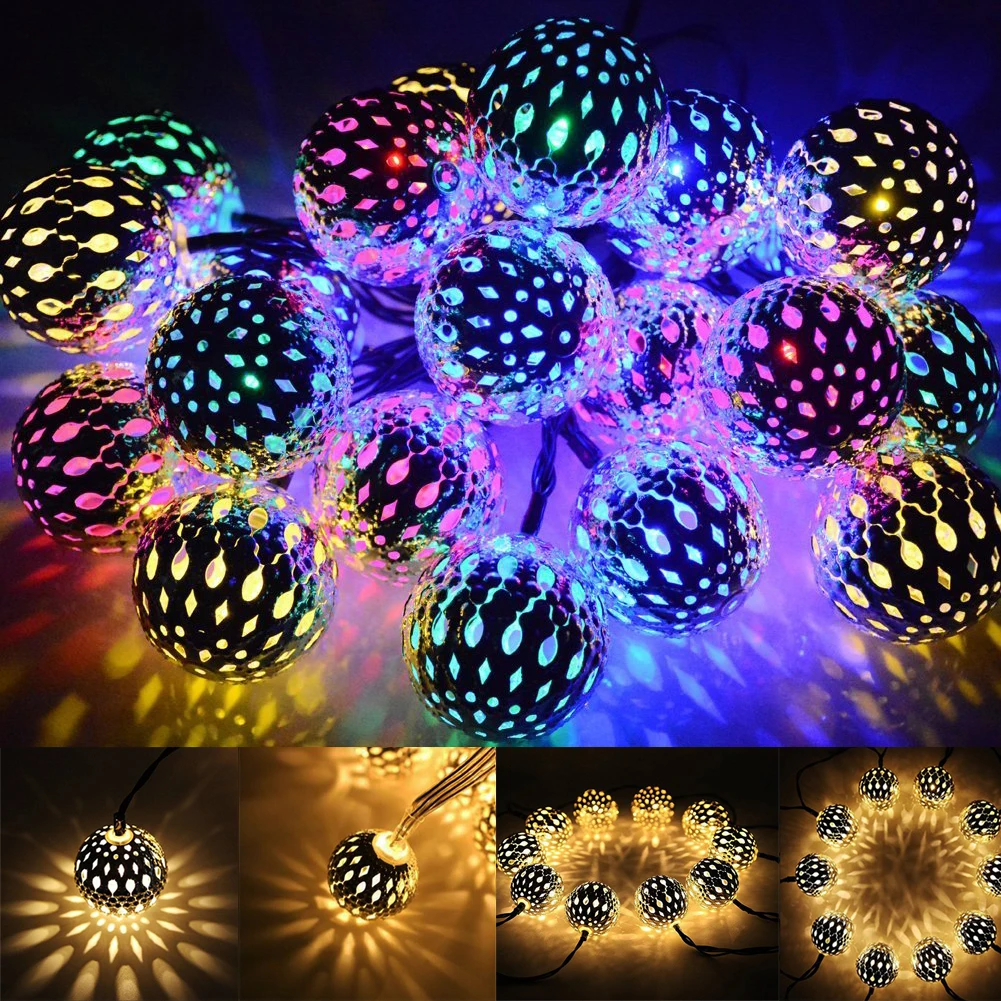 

String Lights Moroccan Ball Multicolor 20LED Globe Fairy String Lights Lantern Christmas Lighting for Outdoor Garden Yard Party