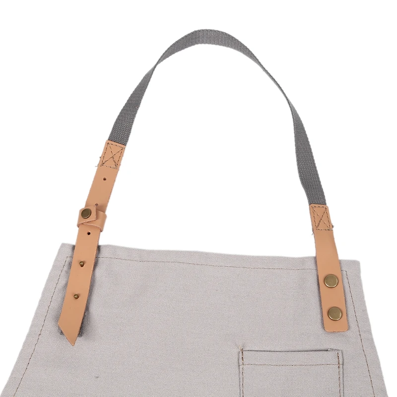 1 Pcs Beige Apron Durable Canvas Working Apron Cross-Back Straps and Adjustable with Pockets, for Women Men Use in Home School C