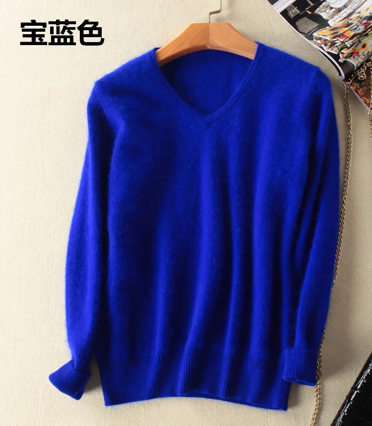 Royal blue Супер теплый пушистый норковый кашемировый мягкий меховой свитер с v-образным вырезом и пуловеры для женщин осенне-зимний джемпер женский брендовые джемпер - Цвет: Royal blue