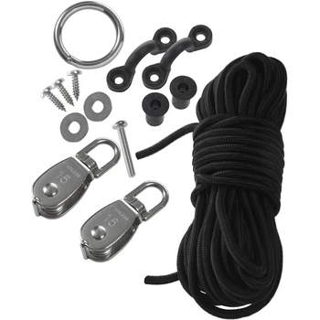 

19Pcs Kayak Accessories Kit Rod Holder Mount Paddle Clips 10M Bungee Rope Cord Hook Rivet Pad Eyes Pulley Blocks Set Canoe Boat