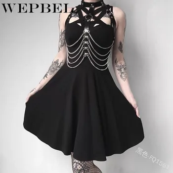 

WEPBEL Women Gothic Hollow Out Strap Dress Mini Sexy Sleeveless Ladies Female Dresses