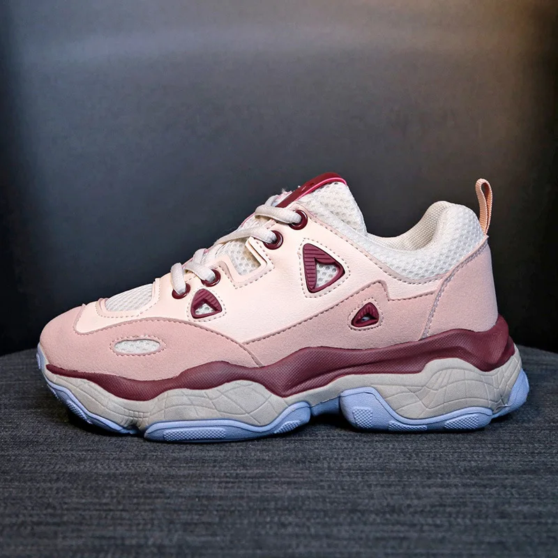 

Retro Women's Chunky Sneakers 2019 Fashion Women Platform Shoes Lace Up Breathable Vulcanize thick sole Female Trainers Dad