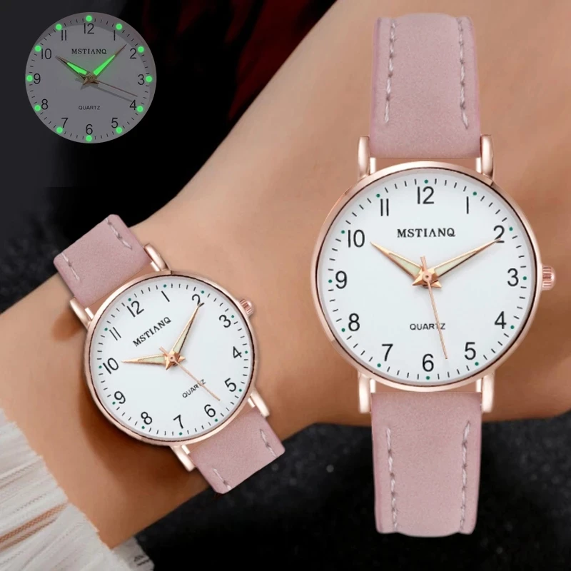 

2023 Women Watches Luxury Rose Gold Luminous Ladies Wrist Watches Women Leather Strap Bracelet Watch For Female Relogio Feminino