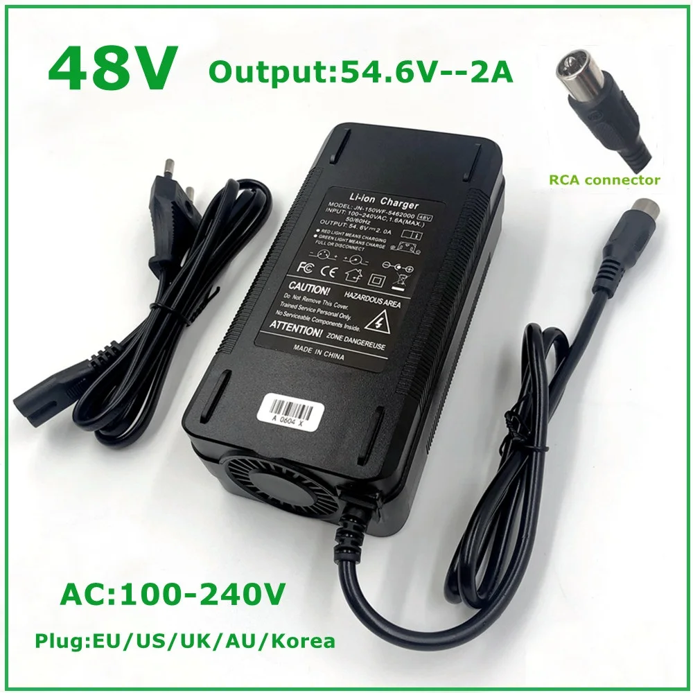 48V Charger Output 54.6V 2A For 48V Lithium Battery Li-ion Battery RCA Plug Connector 54.6V2A Charger