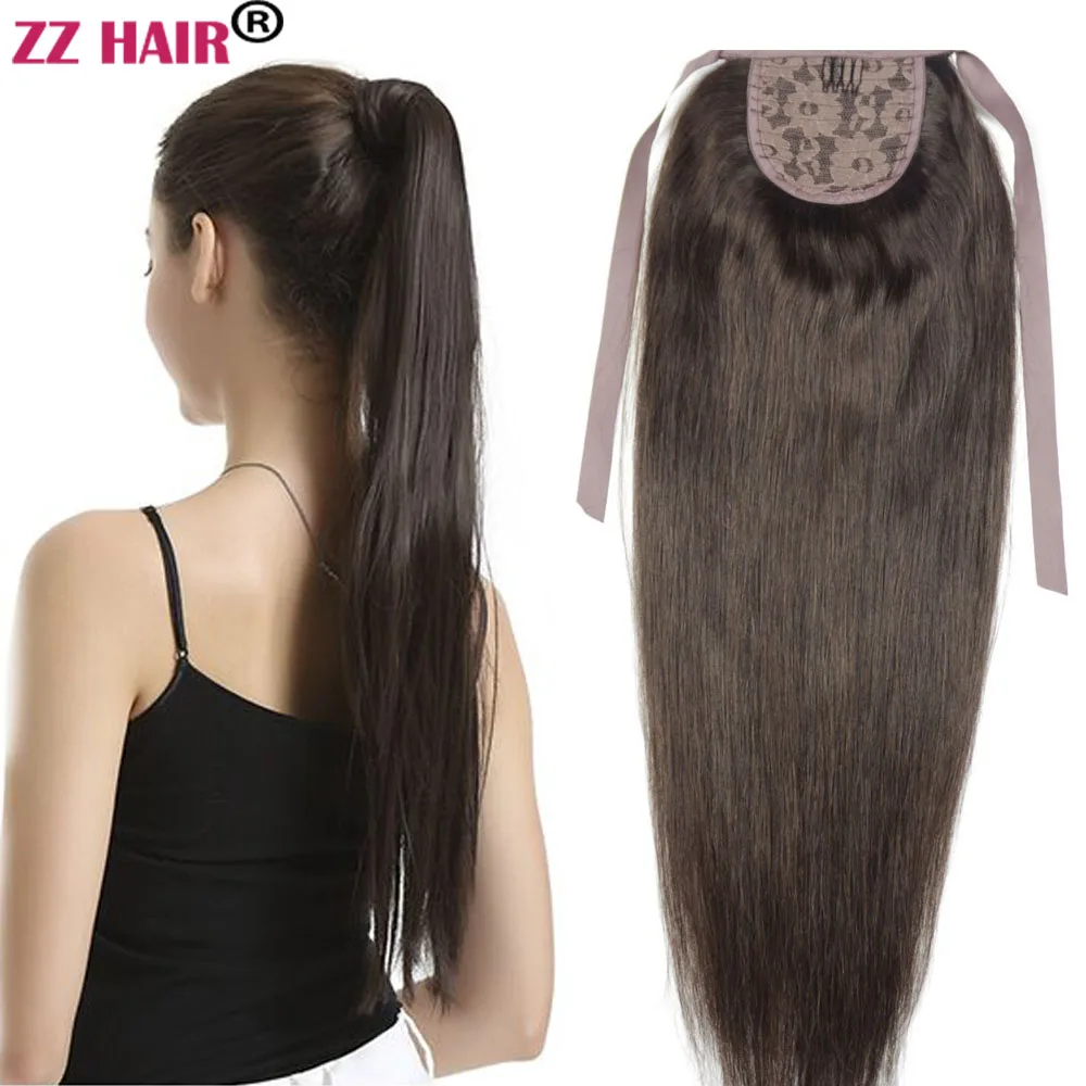 ZZHAIR 80 г 1"-24" машинное производство remy волосы лента Конский хвост на заколках человеческие волосы для наращивания конский хвост Натуральные Прямые Волосы