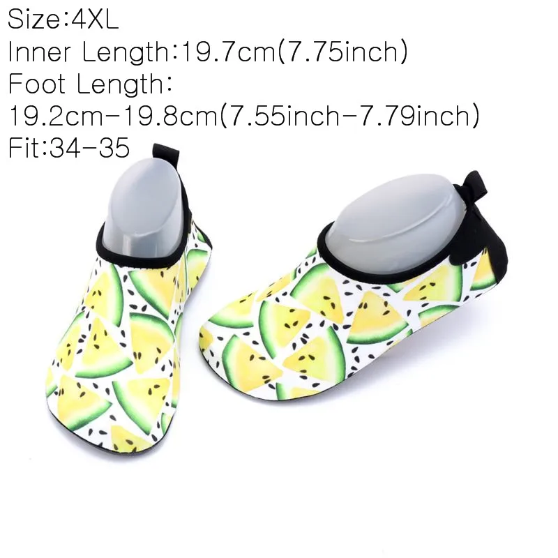 Водонепроницаемая обувь для купания для детей ясельного возраста быстросохнущие носки без шнуровки с милым цветным принтом «фрукты арбуза» и нескользящей подошвой - Цвет: Yellow-4XL Fit-34-35