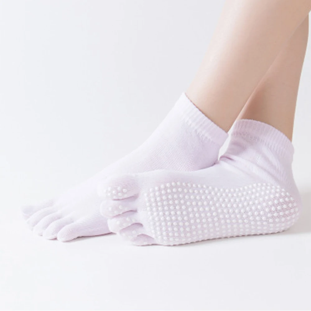 light pink Хлопковые носки, пять пальцев, Разноцветные носки, противоскользящие, с узором в горошек, Chaussette Femme, женские носки - Цвет: light pink