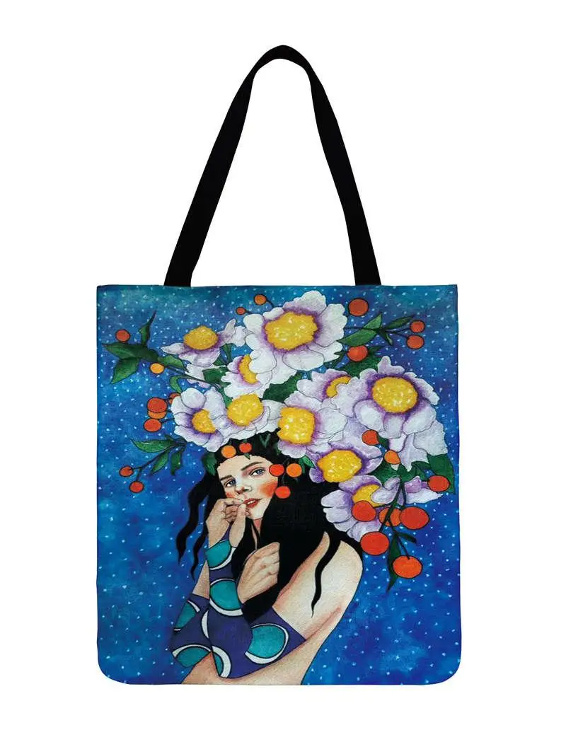 Fashion Shopping Modern Fashion Art Girls Painting Printed Tote Bags Ladies Shoulder Bag Women Casual Tote Outdoor Beach Bagbag 