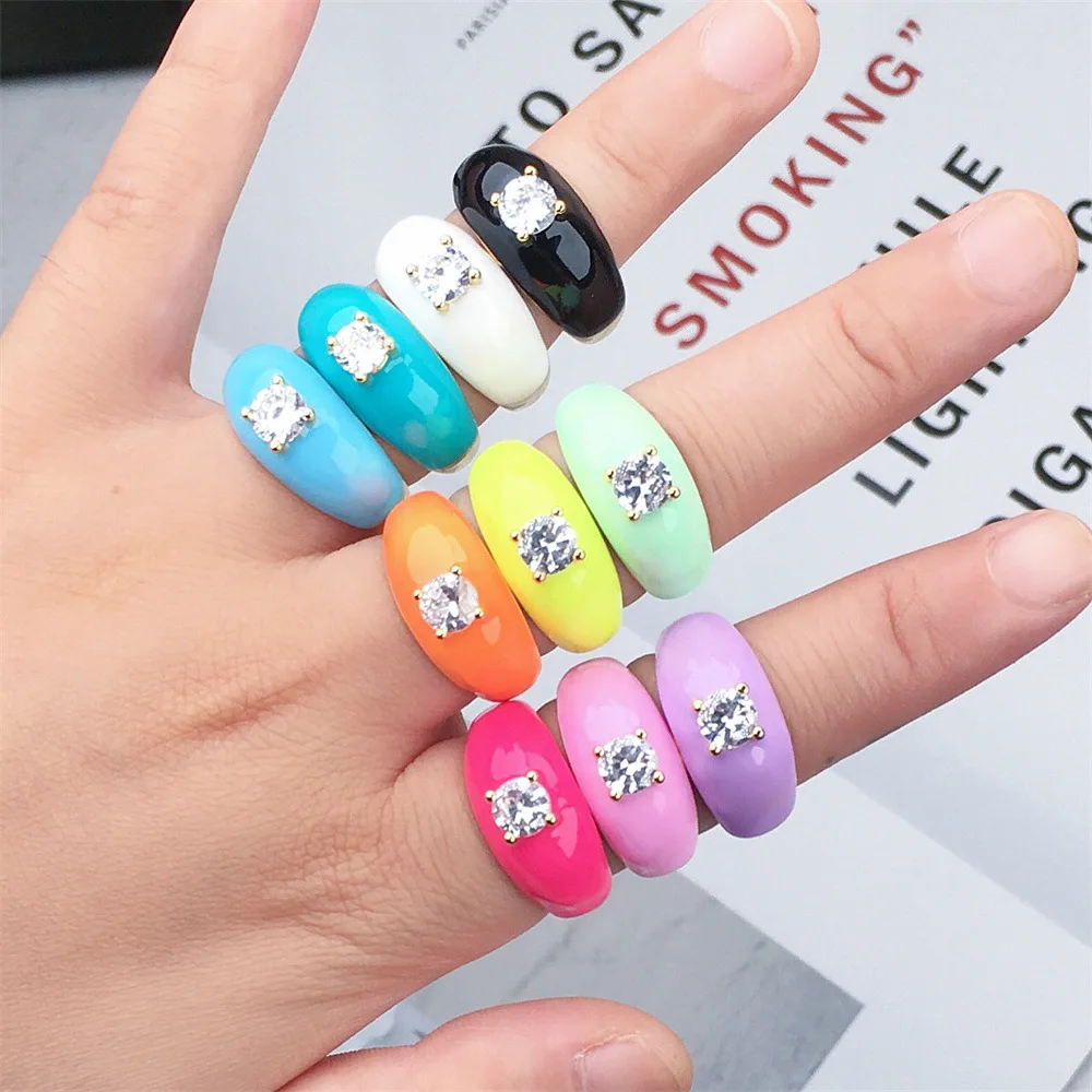 Multicolor Enamel Oil Dripping Zircon Women's Open Ring Adjustable Gold-plated Charm Finger Party Jewelry Gift | Украшения и