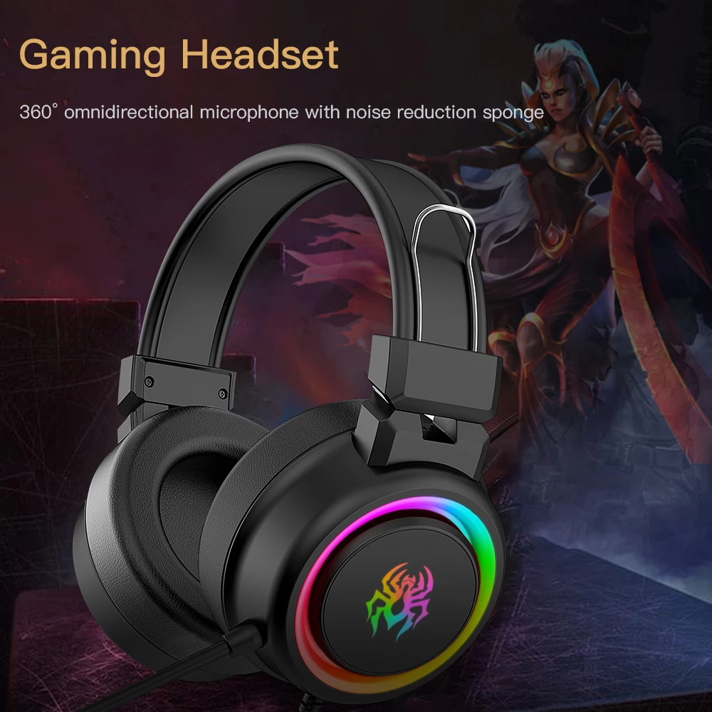 New V5 RGB Gaming headphones Colorful lighting e sports for computer with microphone Big earmuffs headphone wired headset bass