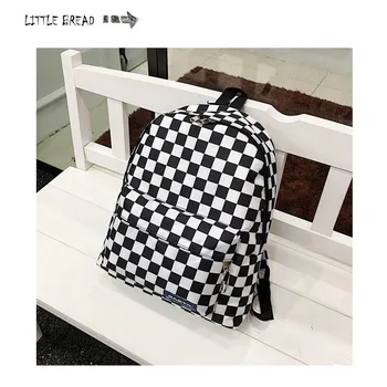

2019 Hot Sale Black and White Plaid Backpack Casual Nylon Outdoor Travel Backpack College Style Student School Bag