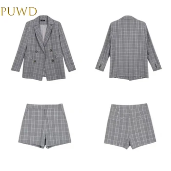 

PUWD 2019 summer new women's wear elite temperament two-piece shorts suit, plaid small suit coat