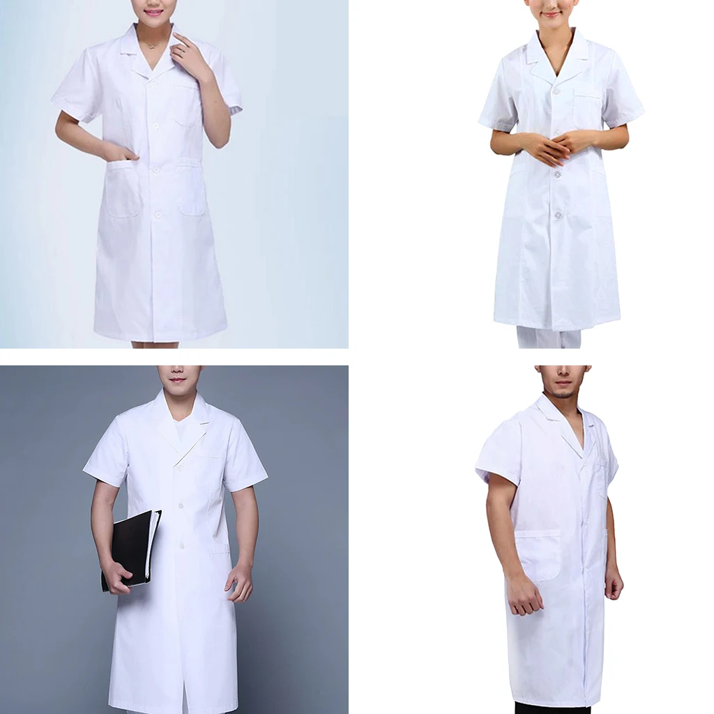 Unisex White Short Sleeve Lab Coat For Nurse Doctor Laboratory Workwear Coat