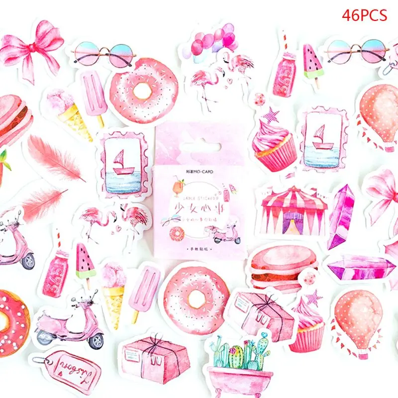

46pcs/box Feather Ice Cream Stationery Stickers Sealing Label Travel Sticker DIY Scrapbooking Diary Planner Albums Decorations