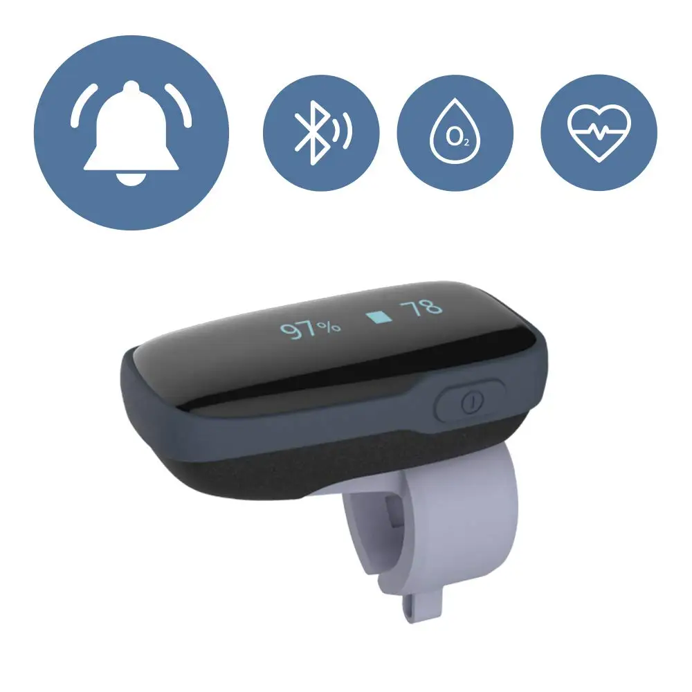  Wireless Bluetooth Pulse Oximeter with Audio Alert on Device & Smartphone APP Wearable Oxygen Heart