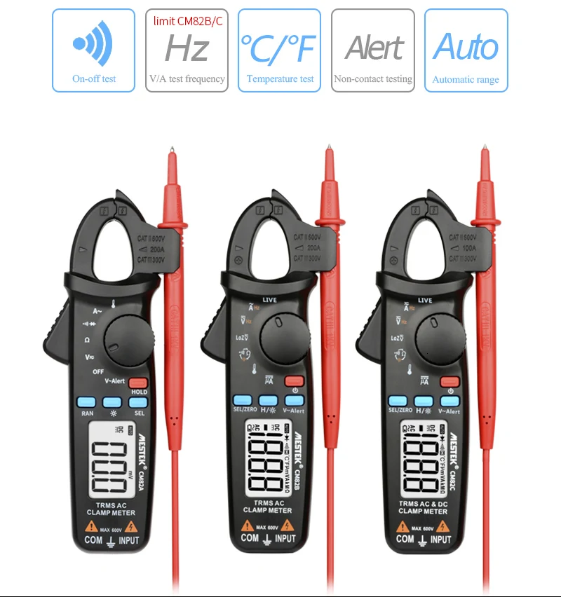 MESTEK AC Цифровой мультиметр Amper Clamp CM82A TRMS авто-rangingr тестер напряжения тока диода непрерывности с зажимом